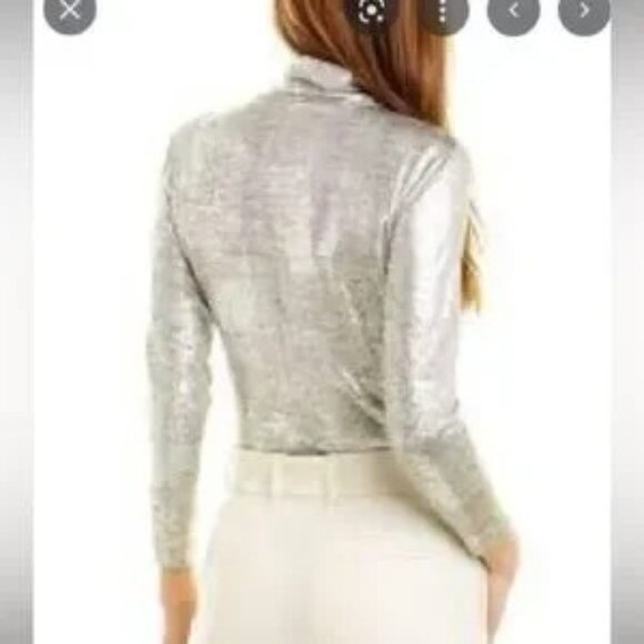 Anne Klein Metallic Foil Silver Turtleneck Stretch Ruched Neck Size Small - Picture 2 of 12